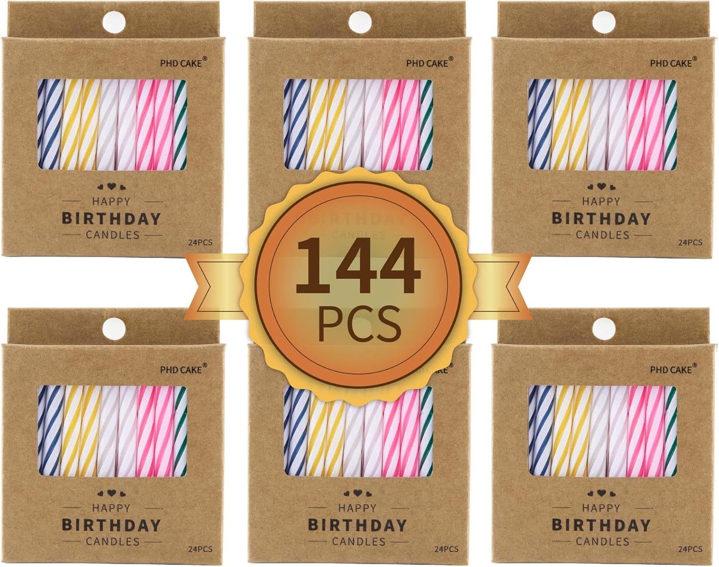 PHD CAKE 144-Count Multicolored Spiral Birthday Candle, Birthday Candles for Cake, Cupcake Candles, Party Celebration