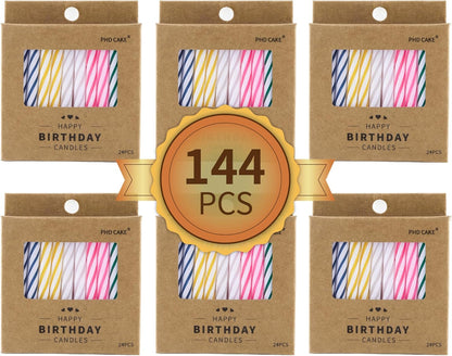 PHD CAKE 144-Count Multicolored Spiral Birthday Candle, Birthday Candles for Cake, Cupcake Candles, Party Celebration