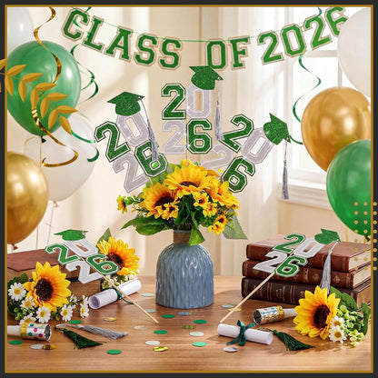 10 Pcs Graduation Table Centerpieces Sticks with Tassels, class of 2026 Grad Cap Picks Table Decoration Cupcake Toppers for Party Centerpiece Decoration Supplies(Blue and Gold)