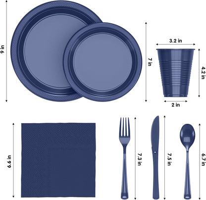 350 Pcs Black Plastic Plates For Party, Black Disposable Plates Set, 50 Of Each 9" Dinner Plate Set, 7" Dessert Plate, Cups, Napkins & Cutlery Plastic Dinnerware Set Exquisite