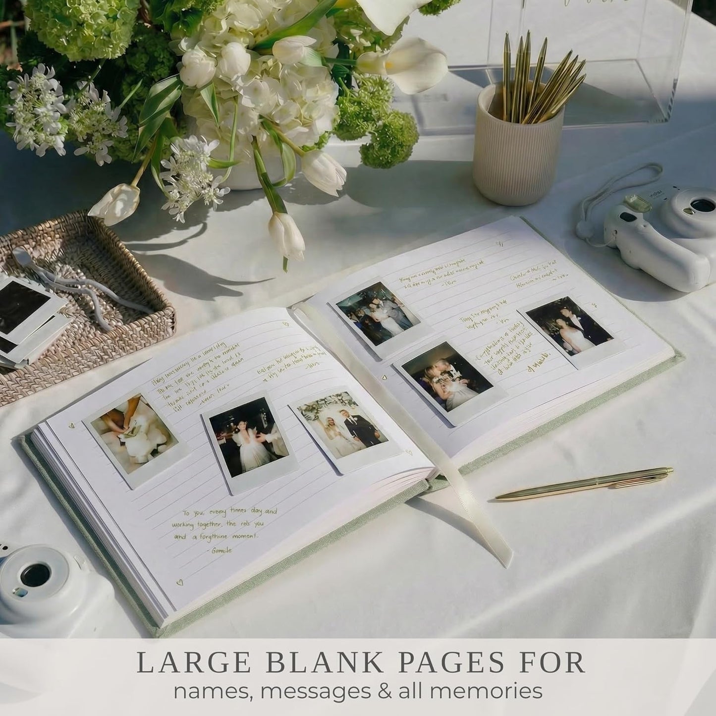 ZICOTO Beautiful Linen Wedding Guest Book for Your Wedding Reception - Simply Elegant Guestbook to Sign in and Add Polaroid Photos - The Perfect Baby Shower Guest Book and Addition to Your Big Day
