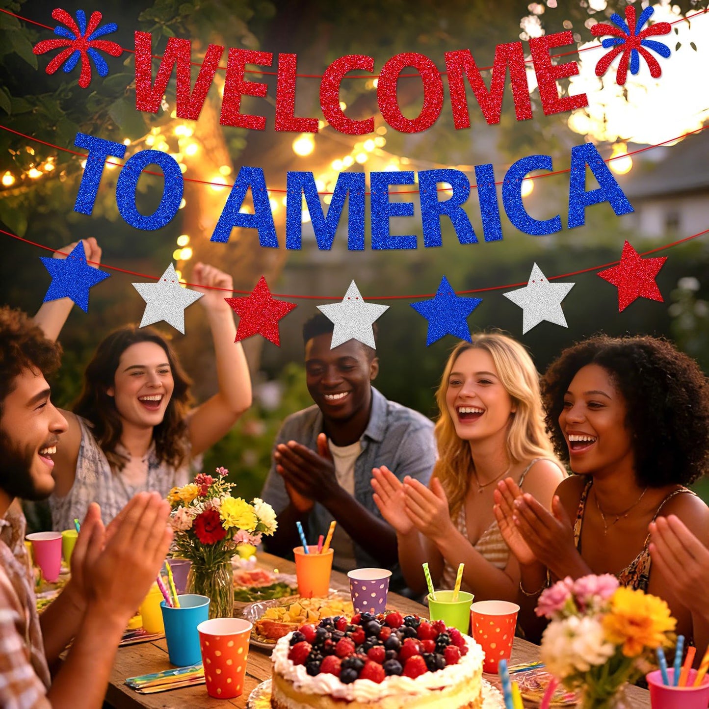 Welcome to America Banner - Patriotic Red White Blue Welcome Sign for New Citizen & Citizenship Parties | Home Community Event Decor, Naturalization Celebration