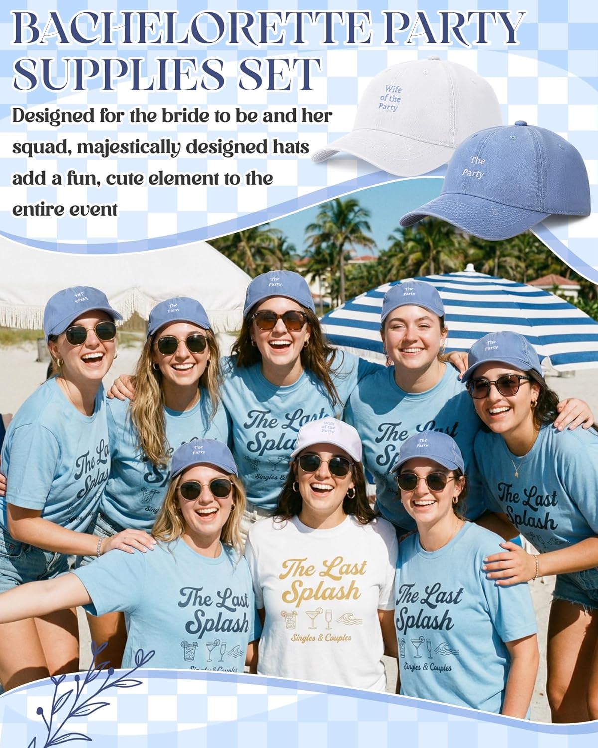 Chicingyou 8 Pack Adjustable Bachelorette Hat, 1 Wife of the Party Cap and 7 the Party Cap for Bridesmaid Bride Wedding Gift