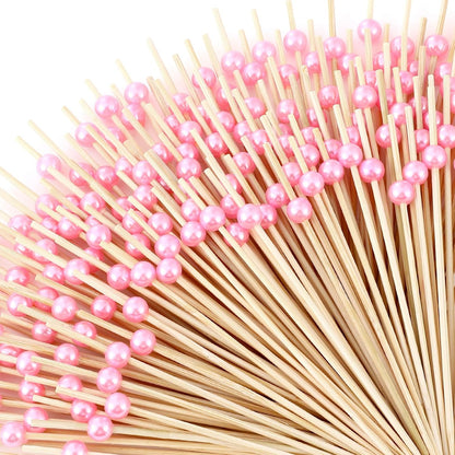 Reallnaive 600 Pcs Cocktail Pick Pearl Fancy Toothpick for Appetizer 4.7 Inch Long Skewer for Drink Fruit Food Bamboo Stick Wedding Bridal Shower Decoration Charcuterie Accessories (White)