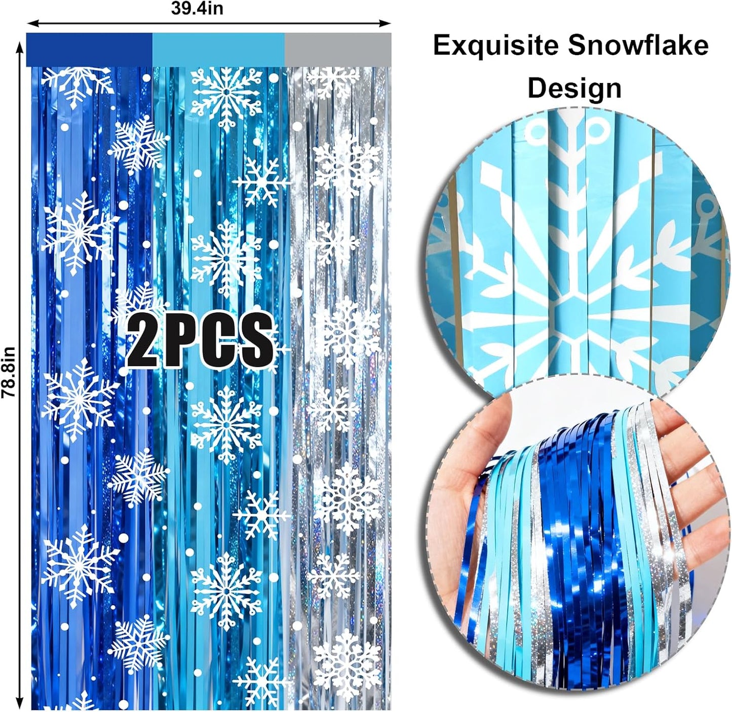 4 Packs Silver Foil Fringe Curtain, Silver Glitter Metallic Tinsel Backdrop for Birthday, Wedding, Baby Shower, Bachelorette, 70s 80s 90s Theme Disco Party, Iridescent Party Decorations Supplies