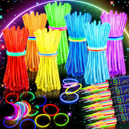 HONLYNE 100 Pack Glow Sticks Party Favors Bulk, 8" Glow in the Dark Party Supplies, Party Favors for Kids 8-12, Neon Glow Stick Bracelets & Necklaces for Raves, Halloween, Christmas, Birthdays