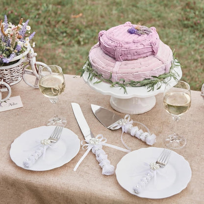 Wedding Cake Knife and Server Set Lace Rustic Handle Cake Cutting Set Pie Dessert Servers for Weddings Anniversaries Bridal Shower Couples Engagement Gifts