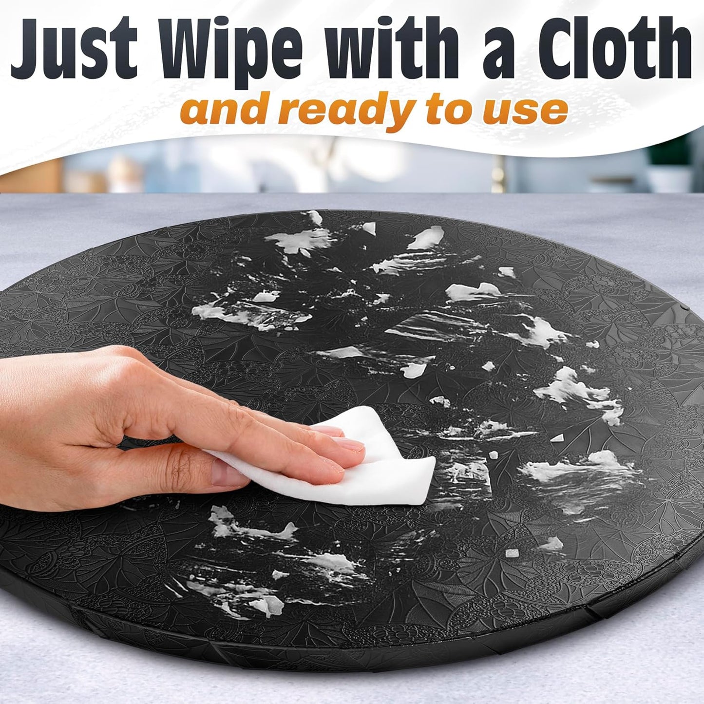 12 Inch Cake Drum, Black Cake Board for Picture-Ready Celebration Cakes, 1/2 Inch Thick Round Cardboard Base with Grease & Moisture Resistant Surface and Decorative Pattern for Parties and Weddings