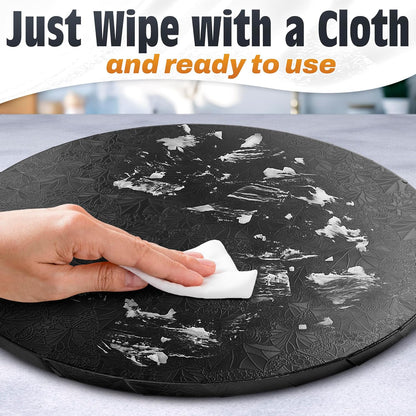 12 Inch Cake Drum, Black Cake Board for Picture-Ready Celebration Cakes, 1/2 Inch Thick Round Cardboard Base with Grease & Moisture Resistant Surface and Decorative Pattern for Parties and Weddings