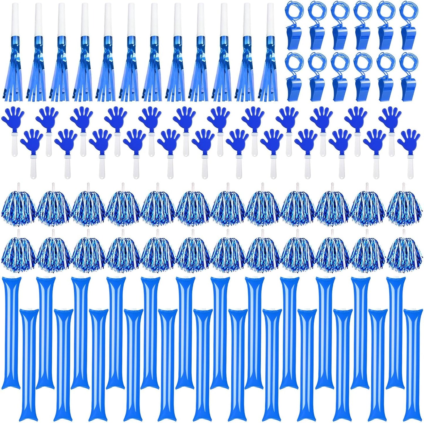Yunsailing 96 Pcs Homecoming Noisemakers Team Spirit Accessories for Game Day Include Hand Clappers Cheerleading Pom Pom Thunder Stick Cheer Party Blower Plastic Whistle for Sport Fans(Gold)