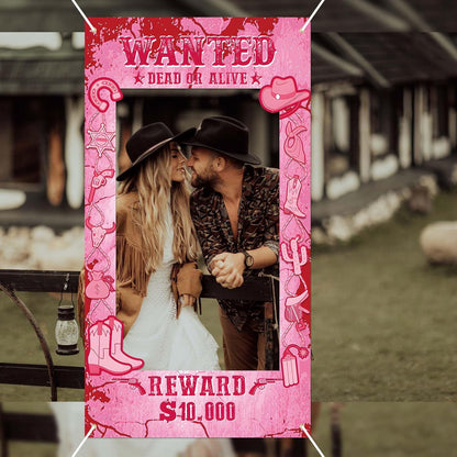 Large Western Wanted Poster Western Cowboy Party Decoration Wanted Photo Booth Frame Wild West Selfie Banner Backdrop for West Cowboy Birthday Party Retro Rustic Decoration Supplies (Brown)