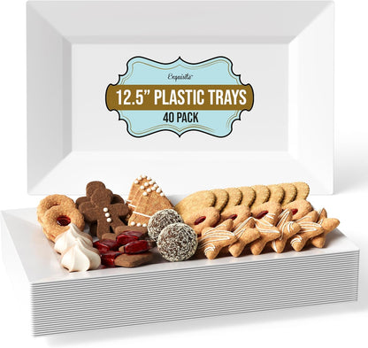 Exquisite Plastic Serving Trays for Party - 40 Pcs 9.5 Inch Clear Serving Platters, Plastic Trays for Food, Clear Tray, Food Tray Disposable Platters for Parties, Catering & Buffet