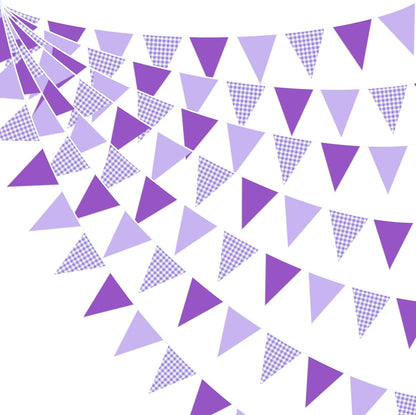 32Ft Dusty Blue Party Decorations Retro Blue Gingham Triangle Banner Flag Pennant Fabric Garland Streamers for Nautical Wedding Birthday Ahoy Achor Bridal Baby Shower Under The Sea Decor Supplies