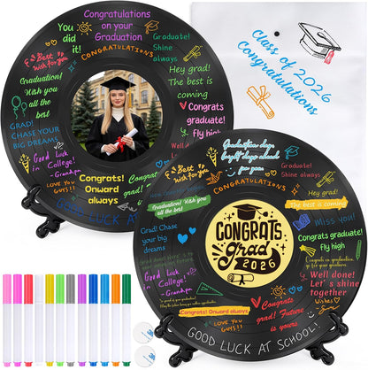 2 Pack Vinyl Record Graduation Guest Book Alternative,Graduation Guest Book Graduation Sign in Book, Congrats Grad Guest Book with Holders Pens Signs for Graduation Party Wedding Birthday