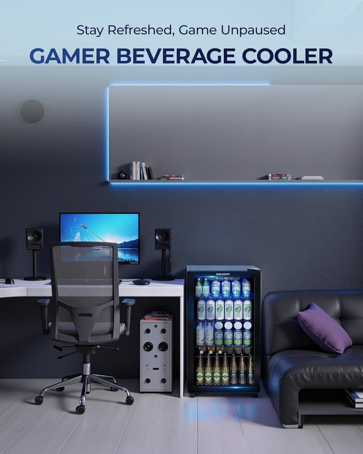 EUHOMY 4.5 Cu.ft Beverage Refrigerator and Cooler, 145 Can Mini fridge with Glass Door for Soda Beer Wine, Small Drink Dispenser with Digital Adjustable Thermostat for Home Office Bar