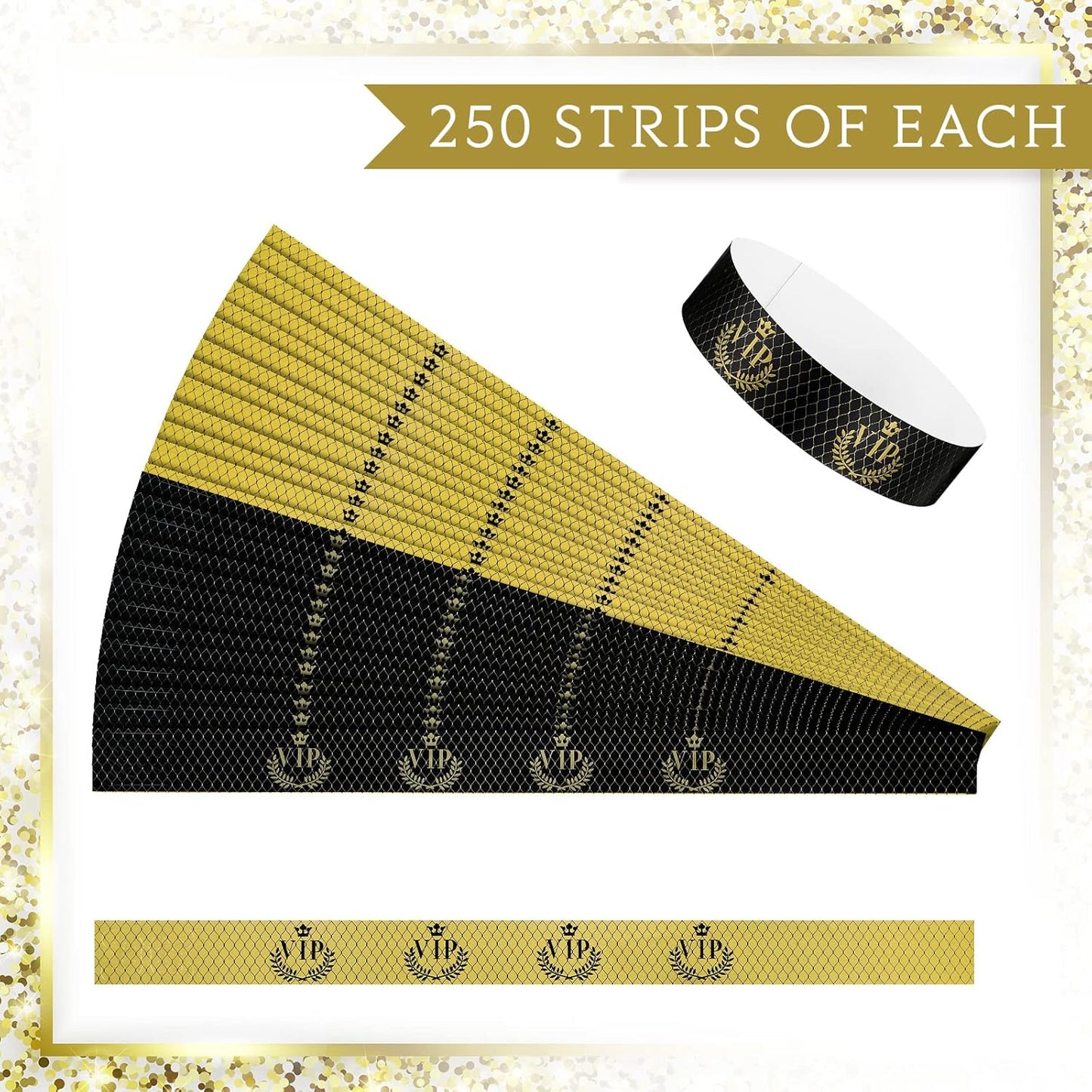 Jadive 500 Pieces Paper Wristbands VIP Plastic Waterproof Party Identification Wristbands Party Bracelets for Events Amusement Parks, Club, Concerts, Fairs, Festivals and Events(Black, Gold)