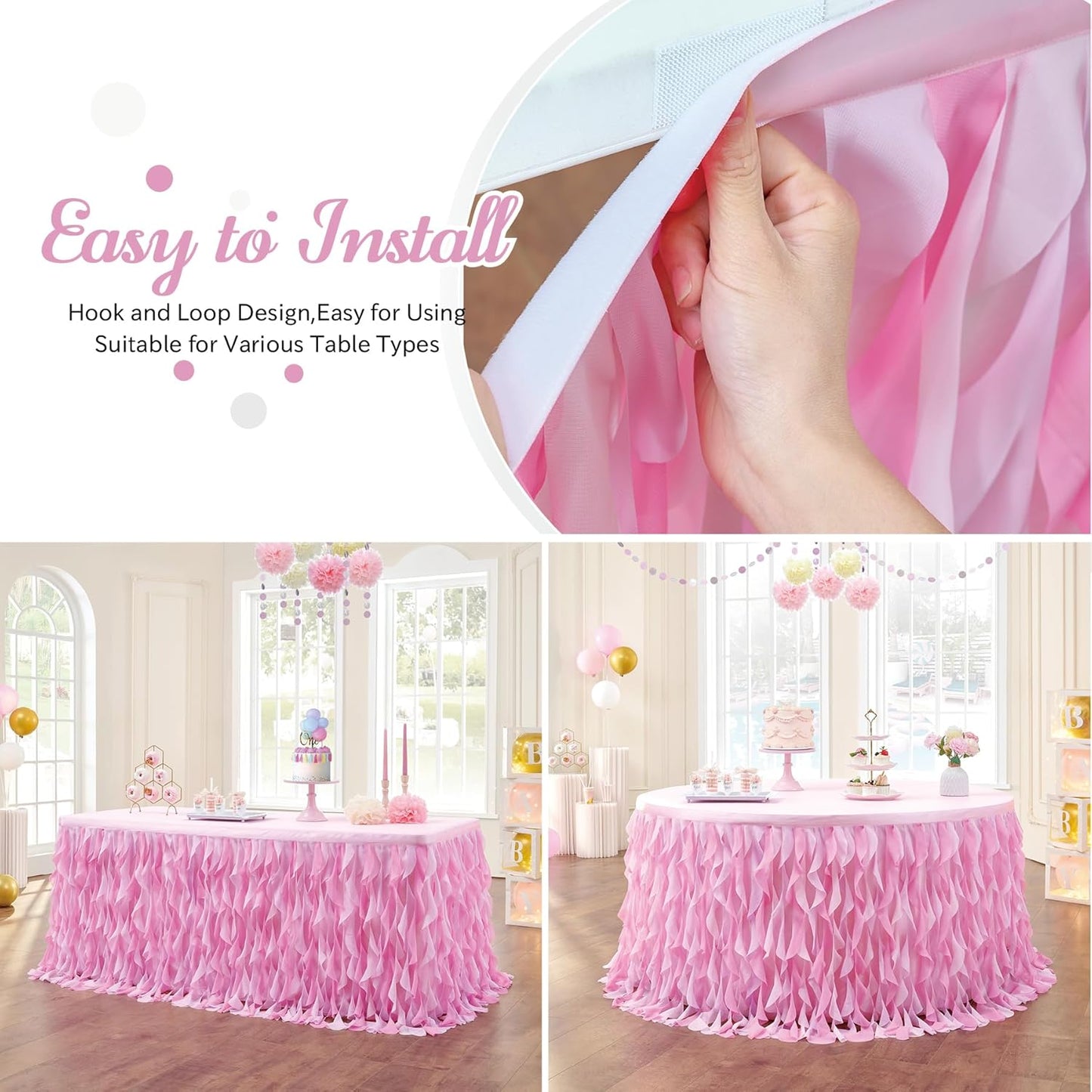 leegleri 6FT Tulle Ruffle Curly Willow Table Skirt for Rectangle or Round Tables, Under The Sea Ocean Blue Baby Shark Themed Tutu Table Skirt for Baby Shower, Birthday Party