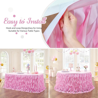 leegleri 6FT Tulle Ruffle Curly Willow Table Skirt for Rectangle or Round Tables, Under The Sea Ocean Blue Baby Shark Themed Tutu Table Skirt for Baby Shower, Birthday Party