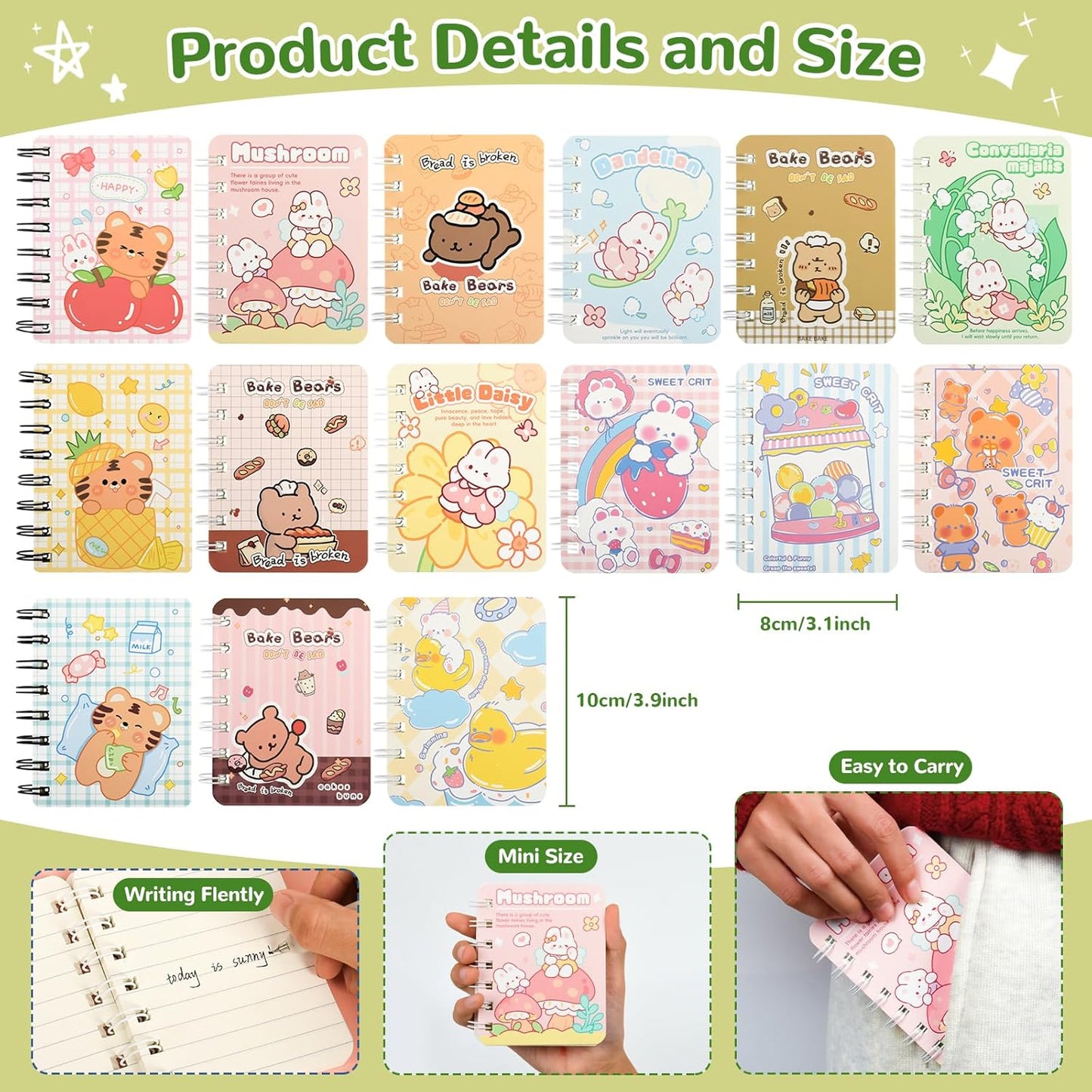30 Packs Mini Notebooks Portable Pocket Notebook for Gifts and Office Back to School Classroom rewards College Ruled Pages (Cartoon)