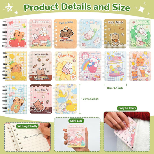 30 Packs Mini Notebooks Portable Pocket Notebook for Gifts and Office Back to School Classroom rewards College Ruled Pages (Cartoon)