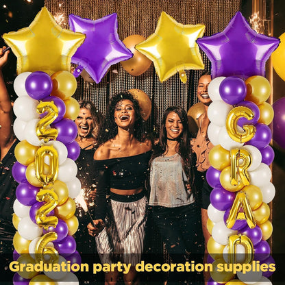 2 Sets Graduation Balloon Column Stand Kits with Balloons 2026 Grad Themed Decoration Navy Blue Balloon Tower Stand Kit for Grad High School & College Celebration Party Decor