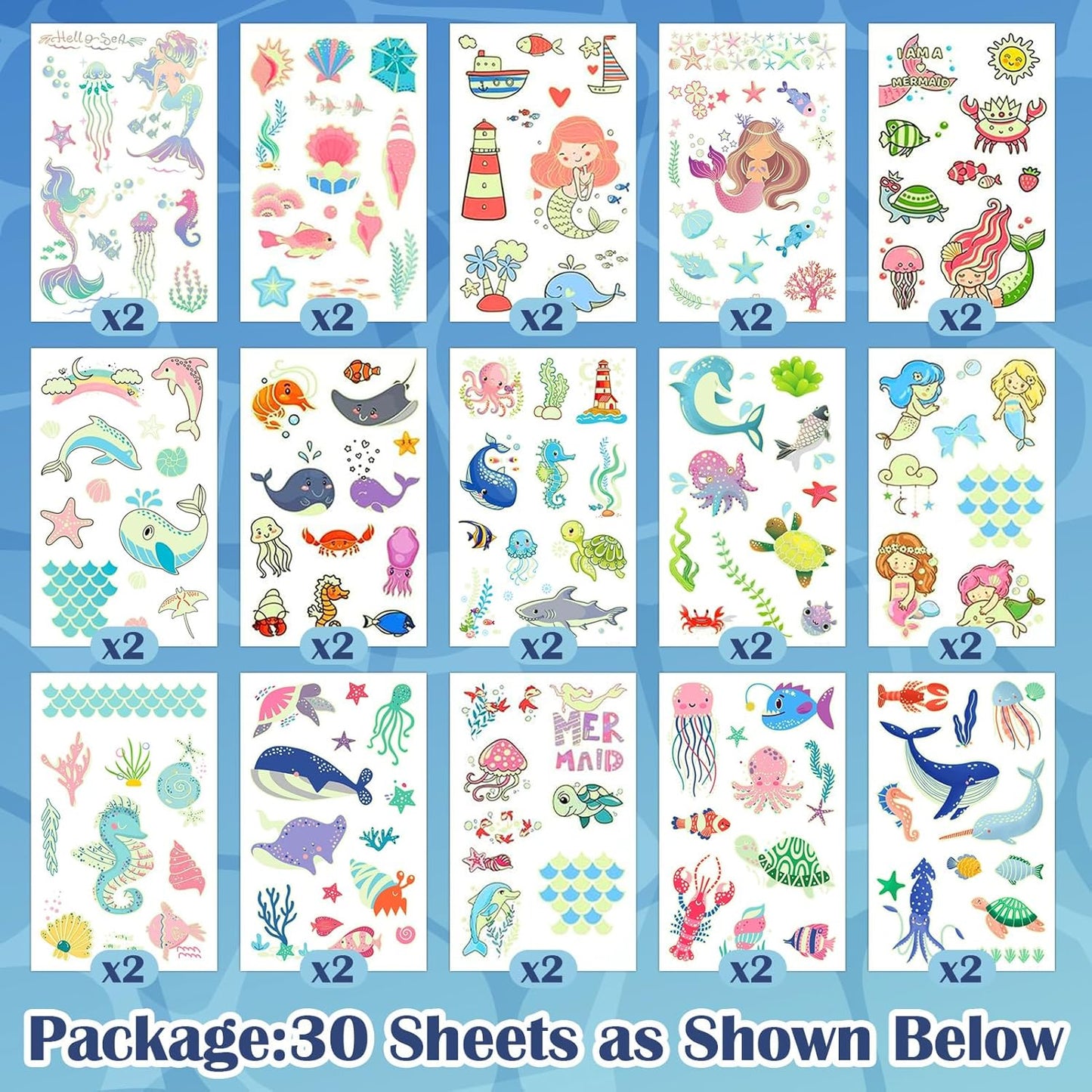 Partywind 380 Styles (30 Sheets) Luminous Tattoos for Kids, Mixed Styles Temporary Tattoos Stickers with Mermaid/Dinosaur/Space/Pirate for Boys and Girls, Glow Party Supplies