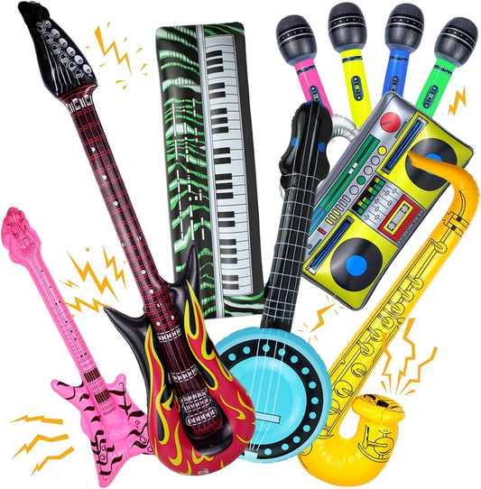 12 Pieces Inflatable Instrument Cutouts Vintage Rock Theme Wall Decor and Photo Booth Prop Set