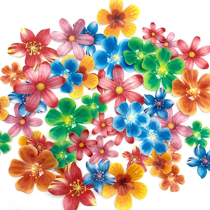 Weraru 58Pcs Edible Butterfly and Flowers Cake Topper Cupcake Toppers Wedding Themed Party Birthday Cake Decoration Mixed Size & Colour