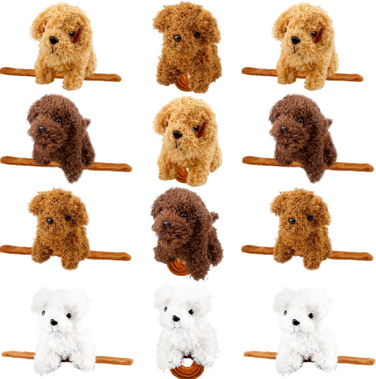 12 Pcs Stuffed Dog Animal Slap Bracelets Plush Puppy Slap Bracelets Teddy Dog Stuffed Slap Wrist Bracelets Bulk for Birthday Party Gifts Favors Goodie Bag Fillers