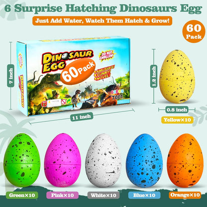 60 Pcs Hatching Dinosaur Eggs for Kids Party Favors, Easter Egg Filled with Toys Novelty Grow in Water Dino Eggs with Toys Inside Easter Basket Stuffers Birthday Gifts, Classroom Prize, Pinata Fillers