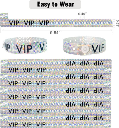 Ouchan Holographic VIP Plastic Wristbands Silver - 100 Pack Vinyl Wristbands for Events Parties