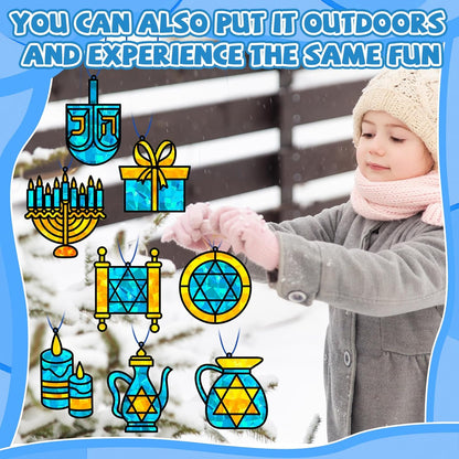 QOUBAI 32 Sets Stars Suncatchers Craft Back to School DIY Stained Glass Window Patriotic 4th of July Paper Craft Home School Classroom Decor Kid Birthday Gift Creative Art Activity Game - Colors B