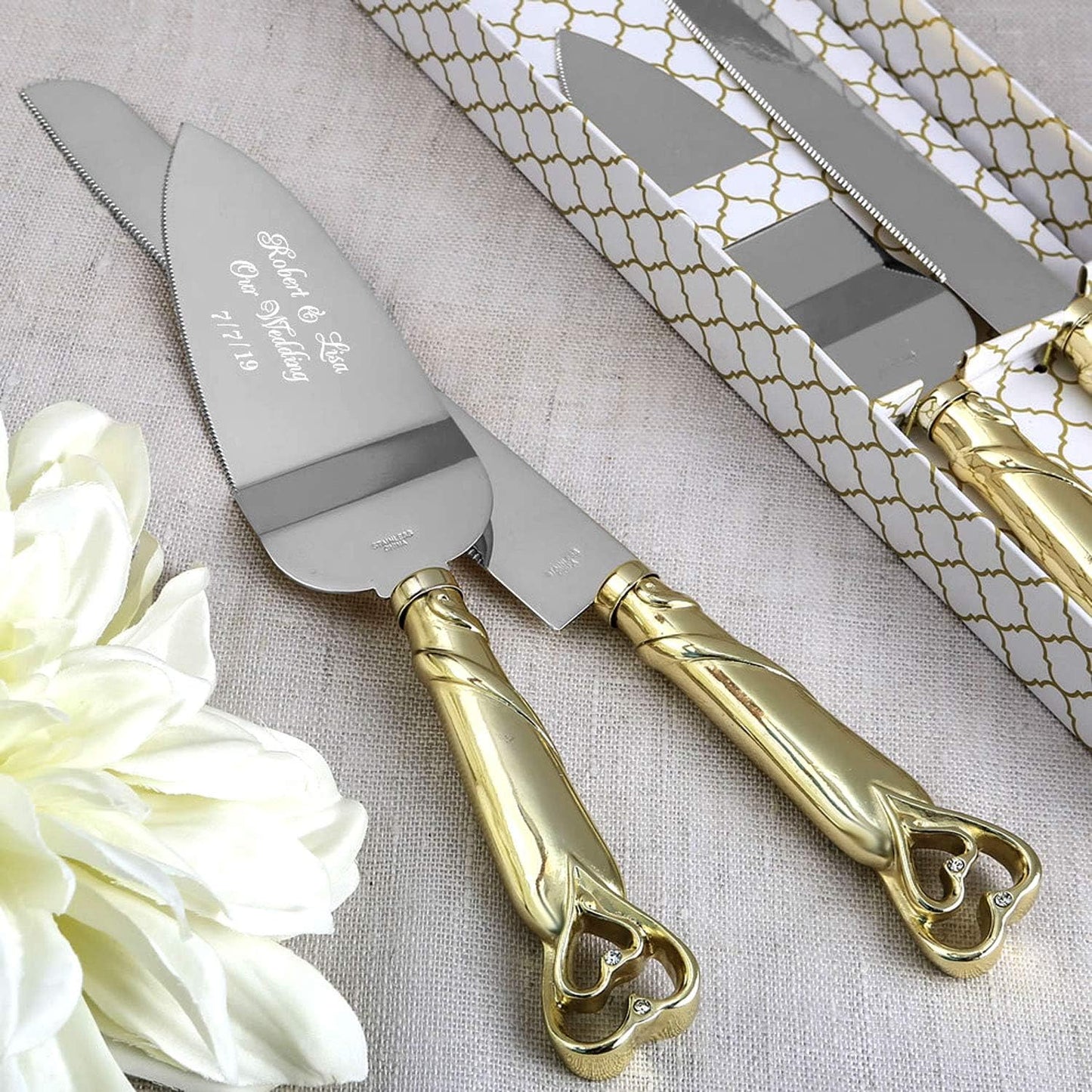 GIFTS INFINITY Personalized Wedding Cake Knife and Server Set with Engraving – Cake Cutting Utensil Set, Keepsake Gift for Wedding, Anniversary, Reception, Birthday & Other Occasions (CH-101WB)