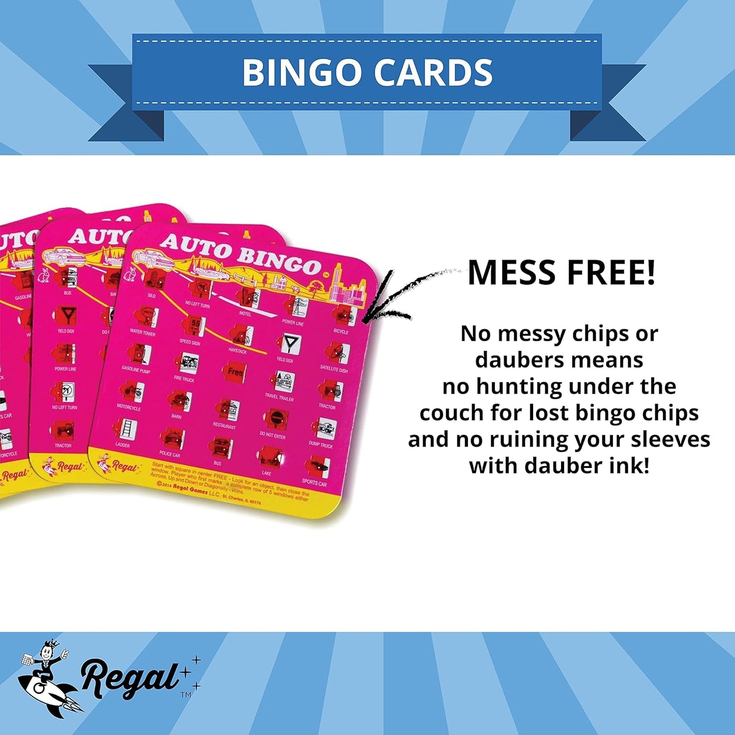Regal Games Finger-Tip Shutter Bingo Cards with Sliding Windows - Auto Bingo Game Set - Assorted Travel Game for Adults & Kids - Reusable, No Chips & Daubers Needed - 4 Packs - Green
