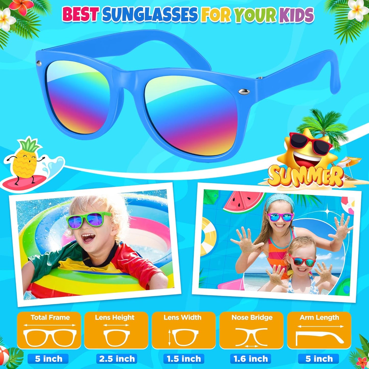 INNOCHEER Party Sunglasses for Kids with UV400 Protection Eyewear Neon Sunglasses for Boys, Girls - Great Gift for Party Favors, Birthday Party and Outdoor Activity