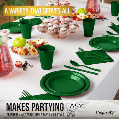 350 Pcs Black Plastic Plates For Party, Black Disposable Plates Set, 50 Of Each 9" Dinner Plate Set, 7" Dessert Plate, Cups, Napkins & Cutlery Plastic Dinnerware Set Exquisite