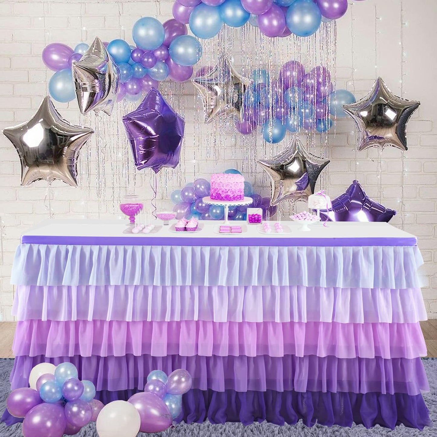 Pastel Rainbow Table Skirt Ruffle Party Tablecloth for Rectangle Table 6ft Birthday Party Baby Shower