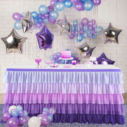 Pastel Rainbow Table Skirt Ruffle Party Tablecloth for Rectangle Table 6ft Birthday Party Baby Shower
