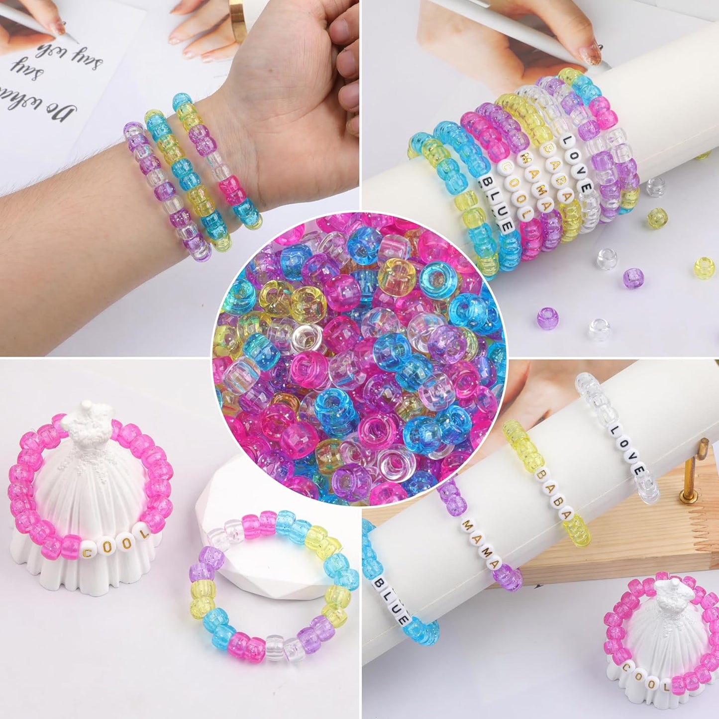 1000Pcs Glow in The Dark Pony Beads 9mm Plastic Kandi Beads Bulk for Friendship Bracelet Necklace Craft Jewelry Making Beads for Hair Braids 9 Color