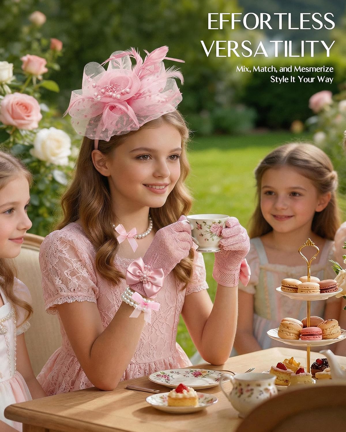Girls Tea Party Fascinators Hats for Kids Fascinator Tea Party Hat Headband with Gloves Accessories for Girls