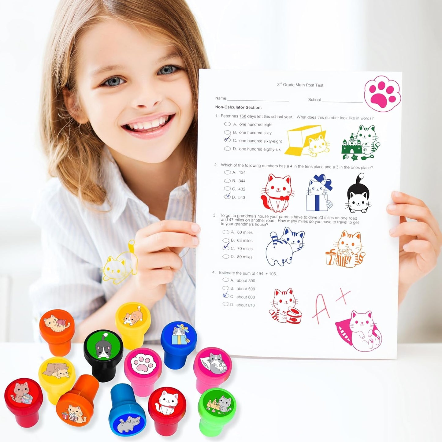 Cat Themed Stamps for Kids, Themed Cute Cat Birthday Party Favors Decorations Supplies 12PCS Cat Self-Inking Stampers Classroom Gifts Cute for Boys Girls Rewards Birthday Party Gifts Ideals Prizes