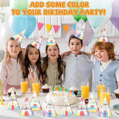 Lonfliness 32Pcs Colorful Party Hats for Kids Happy Birthday Cone Paper Hats Classroom Celebration Supplies Favors