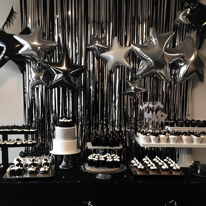 PartyWoo Silver Streamers 3pcs Tinsel Backdrop 8.2FT Metallic Tinsel Foil Fringe Streamer Curtains Party Photo Booth Backdrop for Graduation Baby Shower Bachelorette Wedding Disco Party Decorations