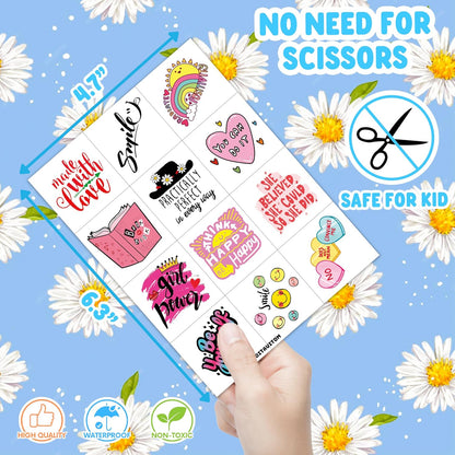 96 PCS Motivational Temporary Tattoos for Kids - Pre-Cut Positive Affirmation Quotes, Inspirational Fake Tattoos for Boys Girls, Birthday Party Favors & School Rewards