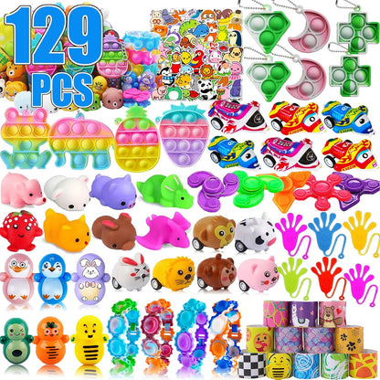 129 Pcs Pop Party Favors for Kids, Easter Basket Eggs Fillers, Fidget Treasure Box Toys, Classroom Prizes, Pinata Filler Goody Bag Stuffers, Treasure Chest, Carnival Prize Box Toys for Boys Girls