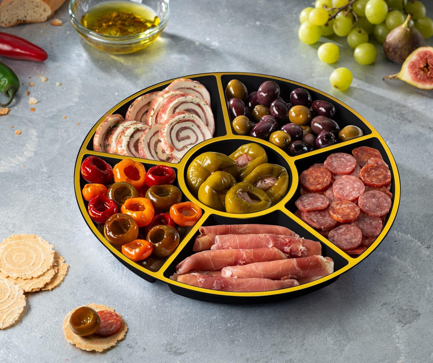 Plasticpro 6 Sectional Round Plastic Serving Tray/Platters Clear Pack of 2