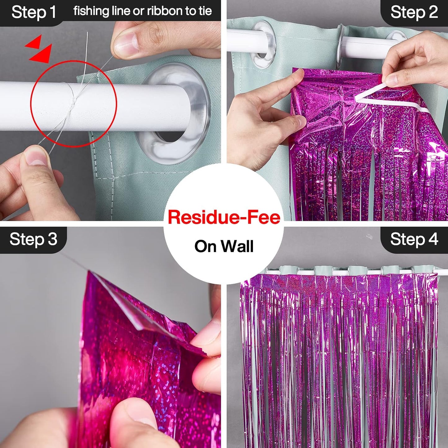 PartyWoo Silver Streamers 3pcs Tinsel Backdrop 8.2FT Metallic Tinsel Foil Fringe Streamer Curtains Party Photo Booth Backdrop for Graduation Baby Shower Bachelorette Wedding Disco Party Decorations