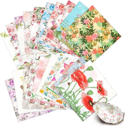 Crtiin 20 Pack Decoupage Napkins Floral Napkins Flower Cocktail Paper Decorative Toilet for Valentine's Day Birthday Party Beautiful Gorgeous, 20 Styles Each 6.5 Inches(Style 1)