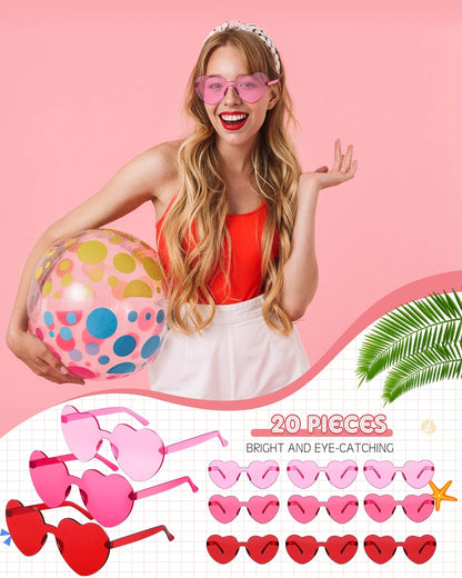 Frienda 20 Pairs Heart Shaped Sunglasses Rimless Candy Color Glasses for Women Men Party Favor