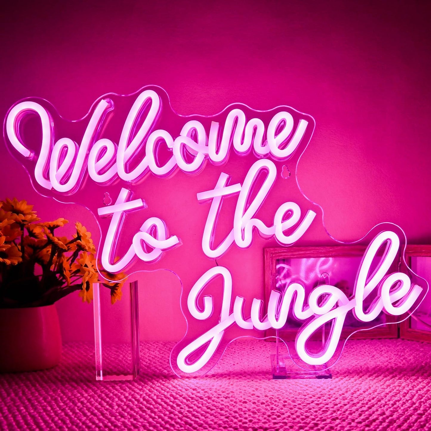 Welcome to the Jungle Neon Sign Jungle Decor Green Led Word Neon Light Signs for Wall Decor Usb Letter Light Up Sign for Garden Home Entryway Front Porch Party Gift